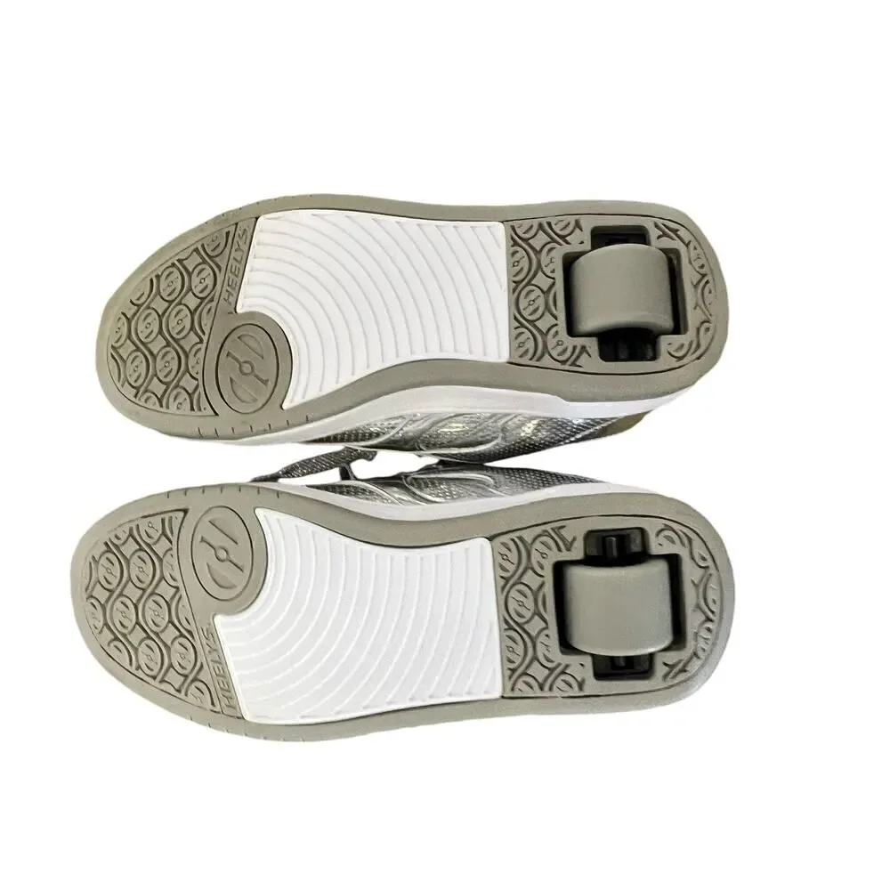 Heelys Silver Kids Premium 1 Lo Lace-up Padded Skate Roller Shoes Size Youth 5